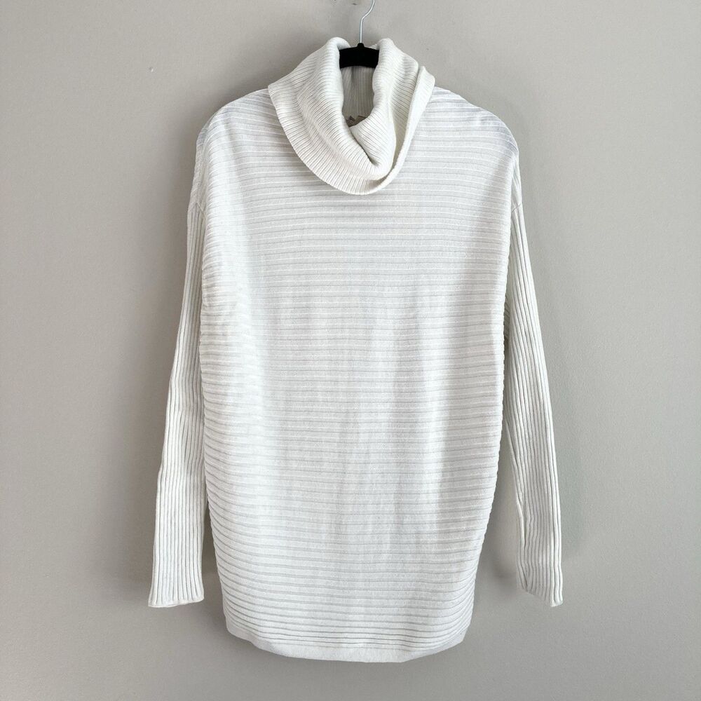 Chicos Women’s Ivory Cowl Neck Long Sleeve Ribbed Sweater Size 1 Med Capsule
